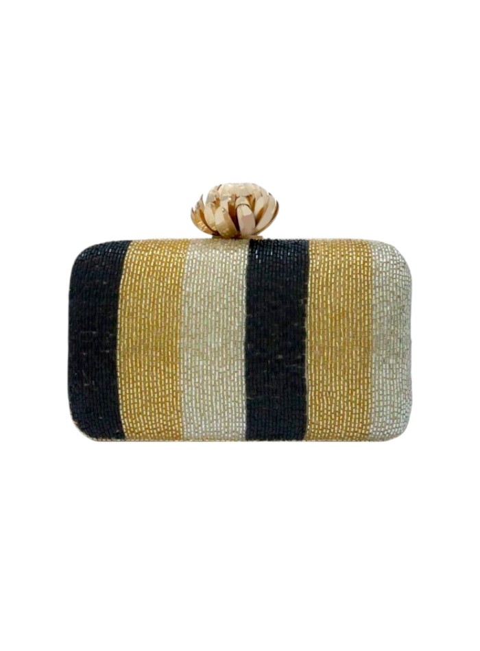 Metallic embroidered clutch bag with lotus clasp