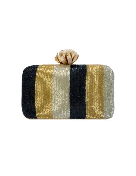 Pochette brodée métallique avec fermoir en forme de lotus