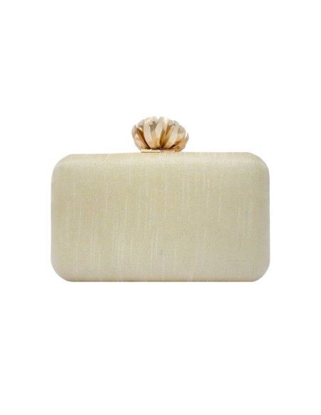 Pochette brodée métallique avec fermoir en forme de lotus