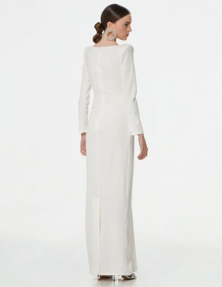 Vestido largo blanco de novia con manga larga y escote cut-out para prebodas Vestido largo blanco de novia con manga larga y escote cut-out para prebodas