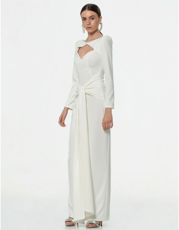 Vestido largo blanco de novia con manga larga y escote cut-out