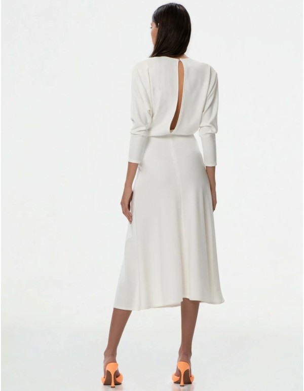 White midi dress with bat sleeves and boat neckline 2