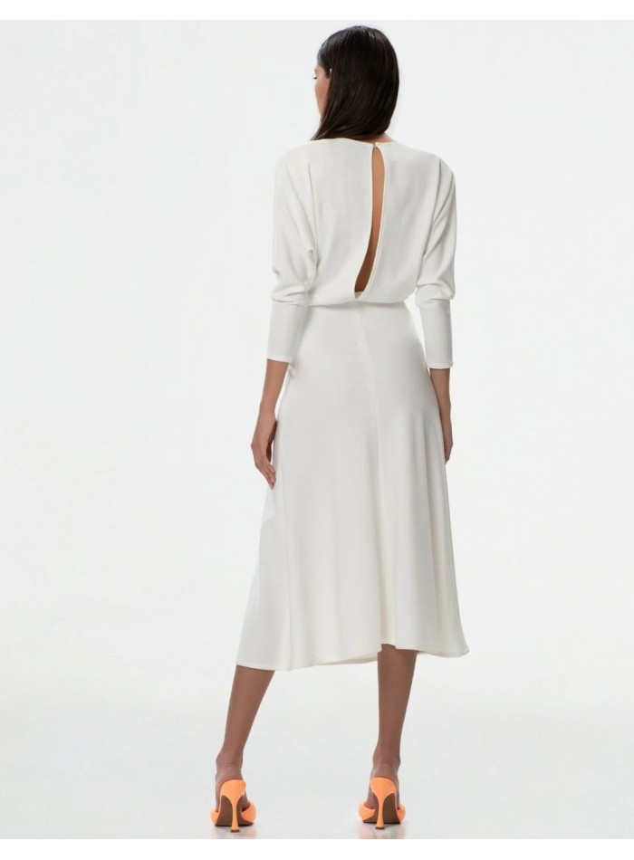White midi dress with bat sleeves and boat...