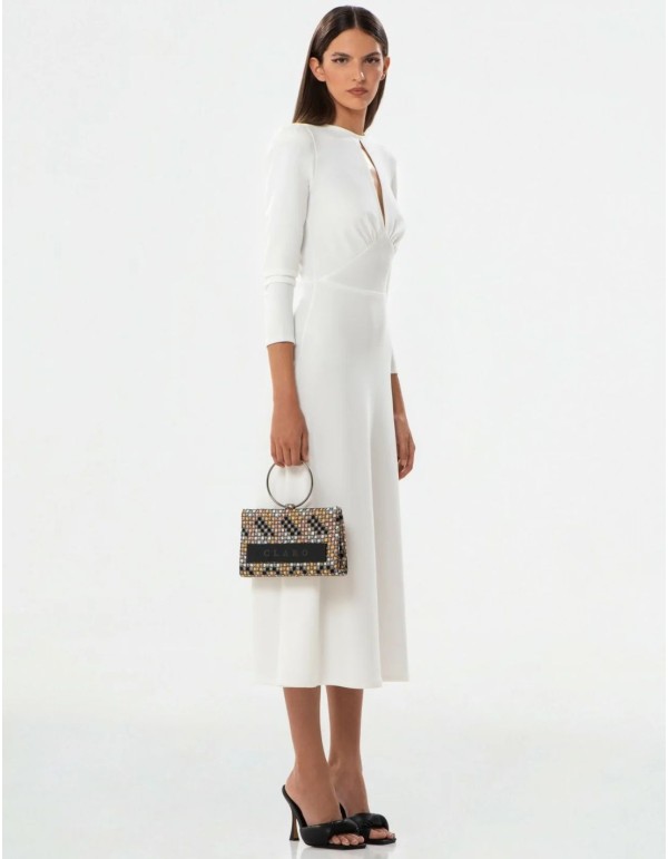 Vestido midi blanco con manga francesa y escote lágrima 2