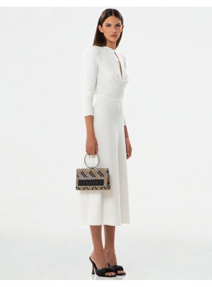 Vestido midi blanco con manga francesa y escote lágrima para eventos especiales