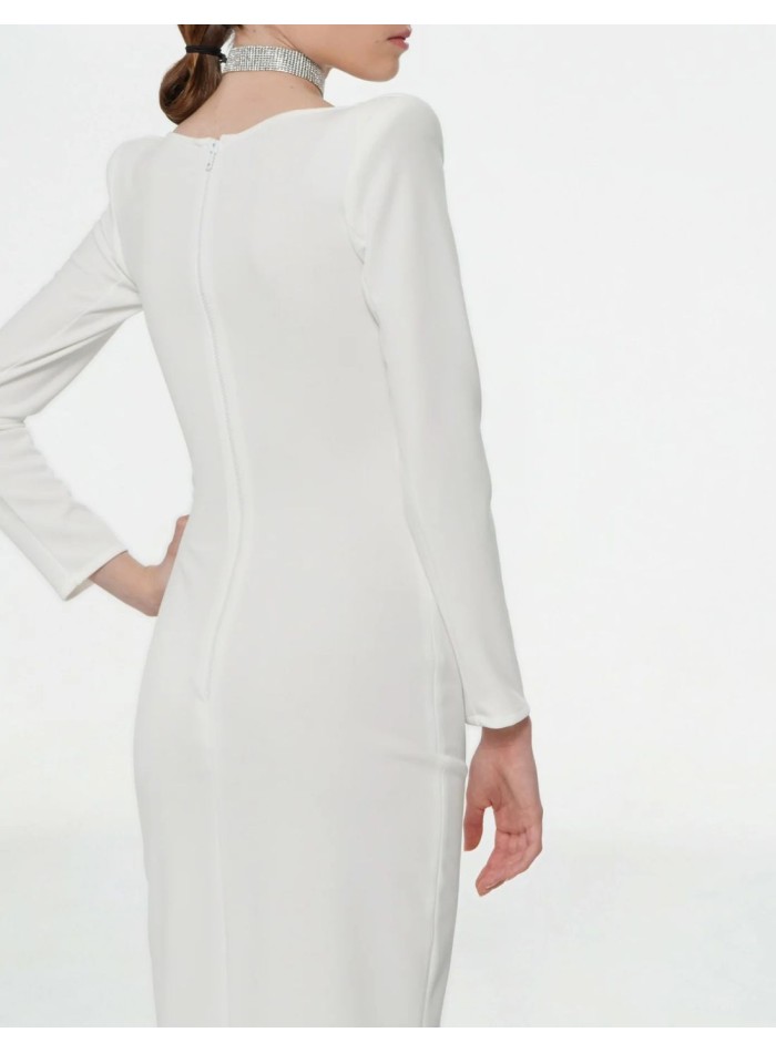 White midi dress with long sleeves and cut-out...