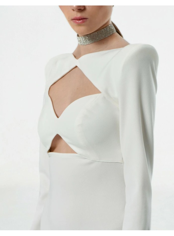 White midi dress with long sleeves and cut-out...