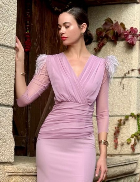 Vestido midi drapeado con manga francesa