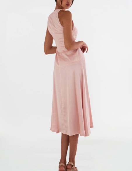 Vestido cóctel escote halter con falda evasé para bodas