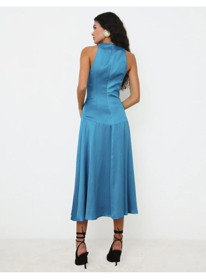 Vestido cóctel de fiesta satinado con escote halter para bodas