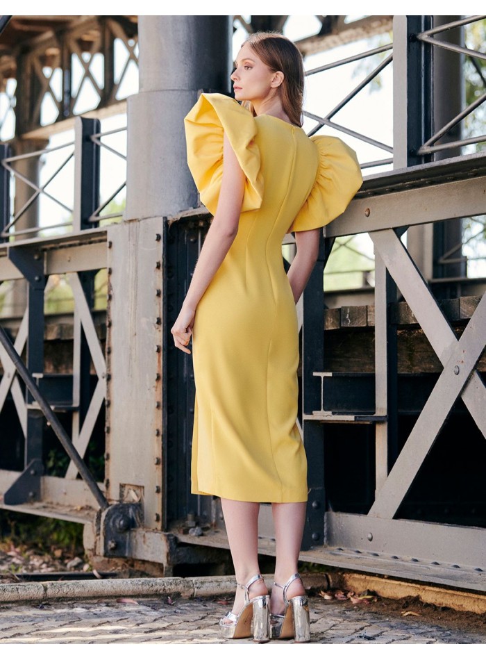 Guest midi dress with butterfly sleeves