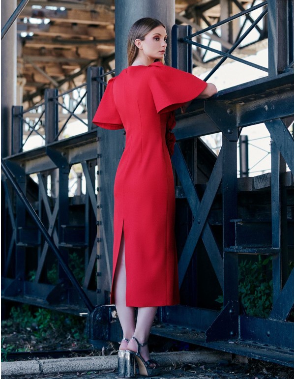 Vestido midi para invitada con detalles de rosas 2