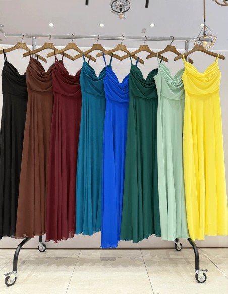 Long ball gown with full skirt and slit