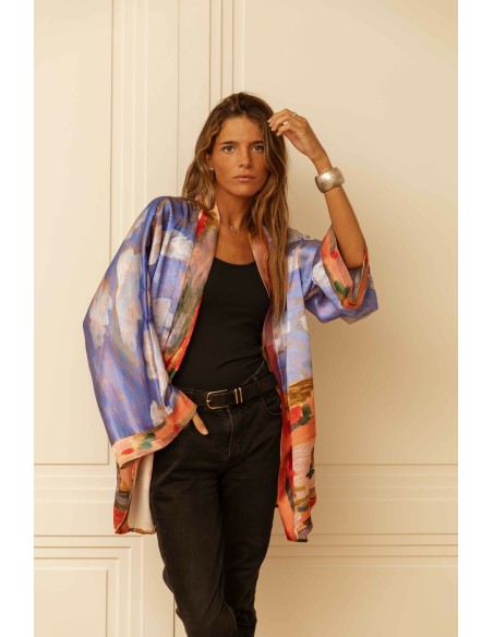 Printed short kimono