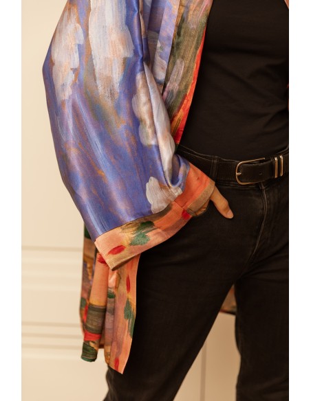 Printed short kimono