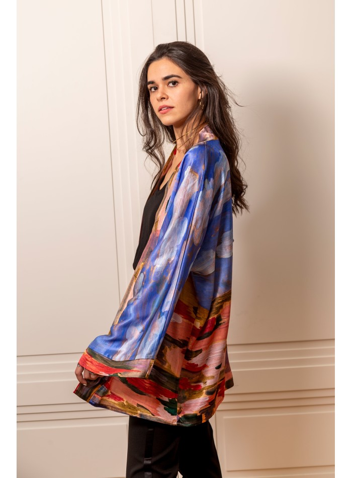 Printed short kimono