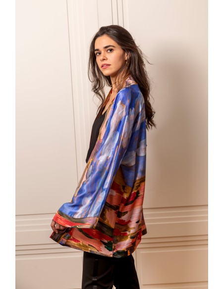 Printed short kimono