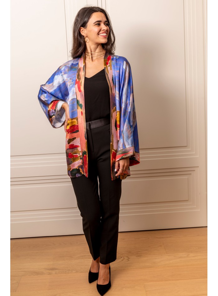 Printed short kimono