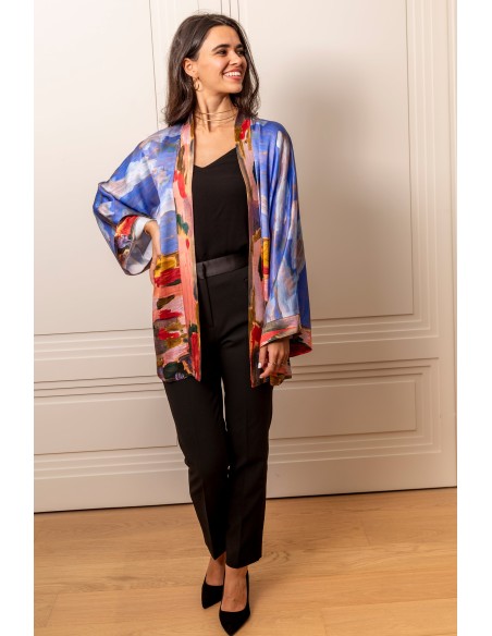 Printed short kimono