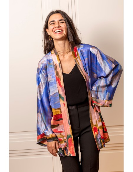 Printed short kimono