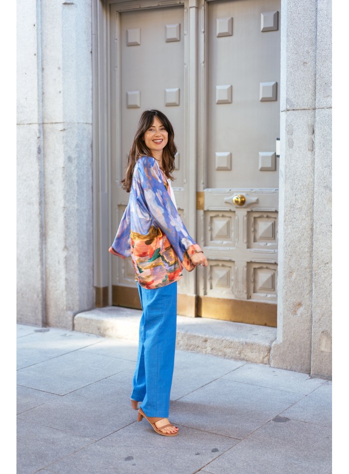 Printed short kimono