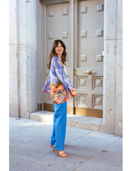 Printed short kimono