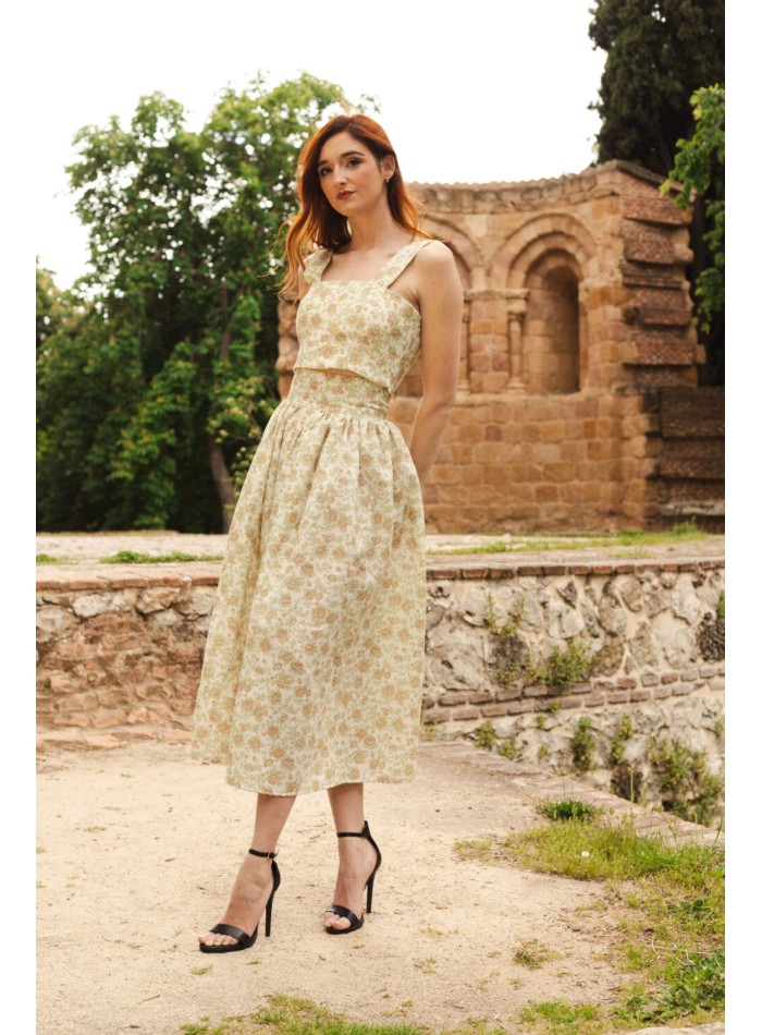 Printed midi skirt with flounce