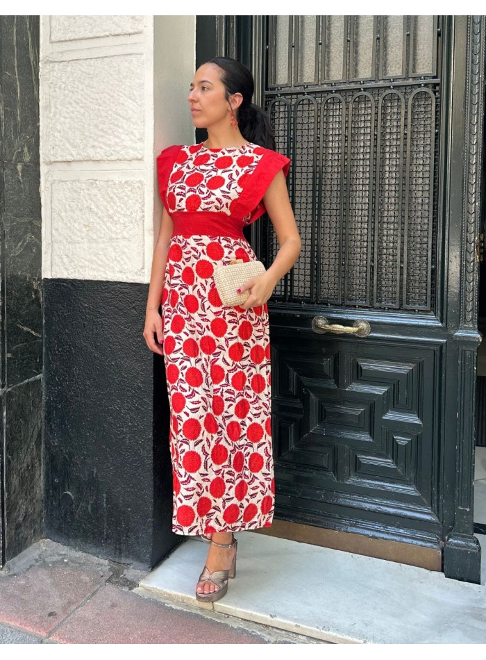 Robe midi imprimée avec encolure fermée et écharpe