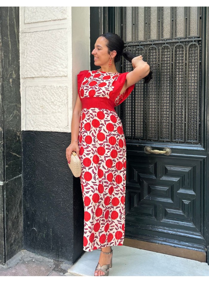 Printed midi dress with closed neckline and...