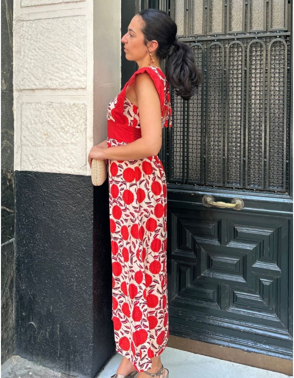 Vestido midi estampado con escote cerrado y detalle fajín 2