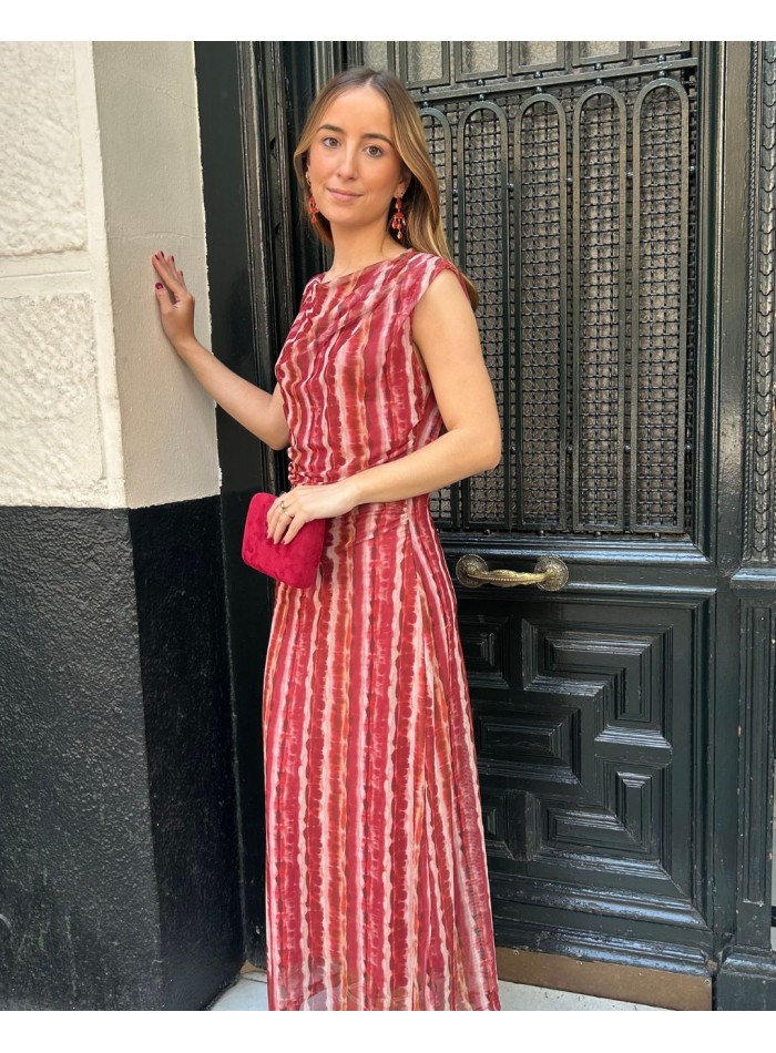 Robe midi en mousseline de soie imprimée à larges bretelles