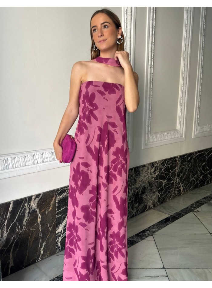 Robe longue en mousseline de soie imprimée avec châle