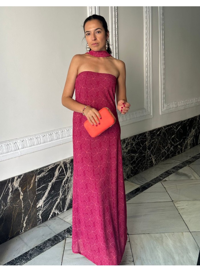 Robe longue en mousseline de soie imprimée avec châle