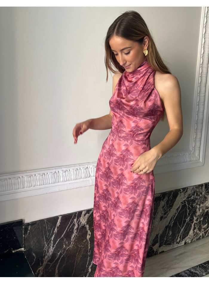 Robe d'invité midi imprimée avec col fermé