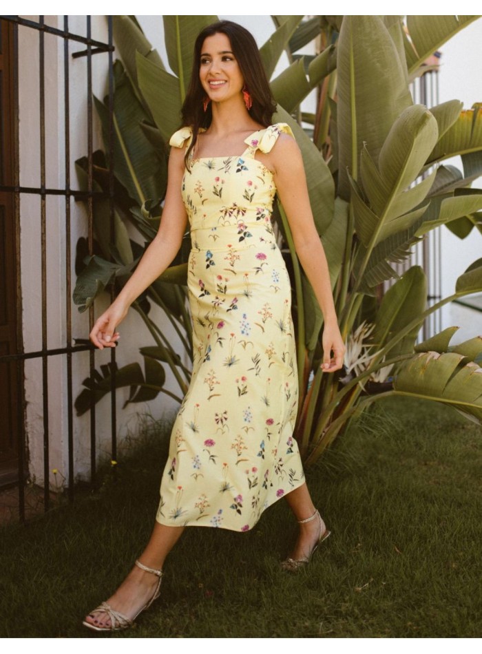Jupe midi évasée jaune à imprimé floral