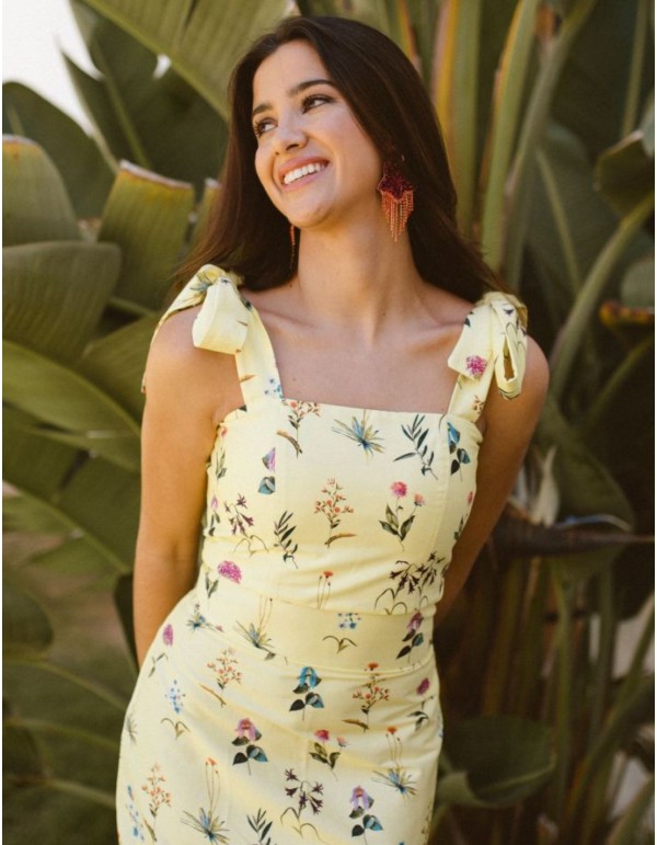 Yellow top with floral print and loops