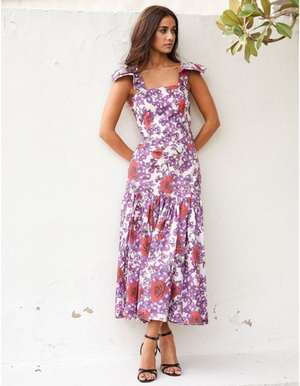 Falda midi estampado floral con maxi volante para ocasiones especiales