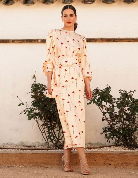 Falda midi recta con abertura y estampado de rosas para eventos Falda midi recta con abertura y estampado de rosas para eventos