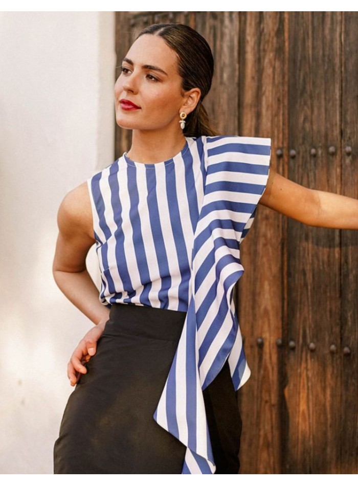 Top with ruffles and blue stripes