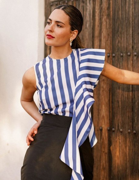 Top with ruffles and blue stripes