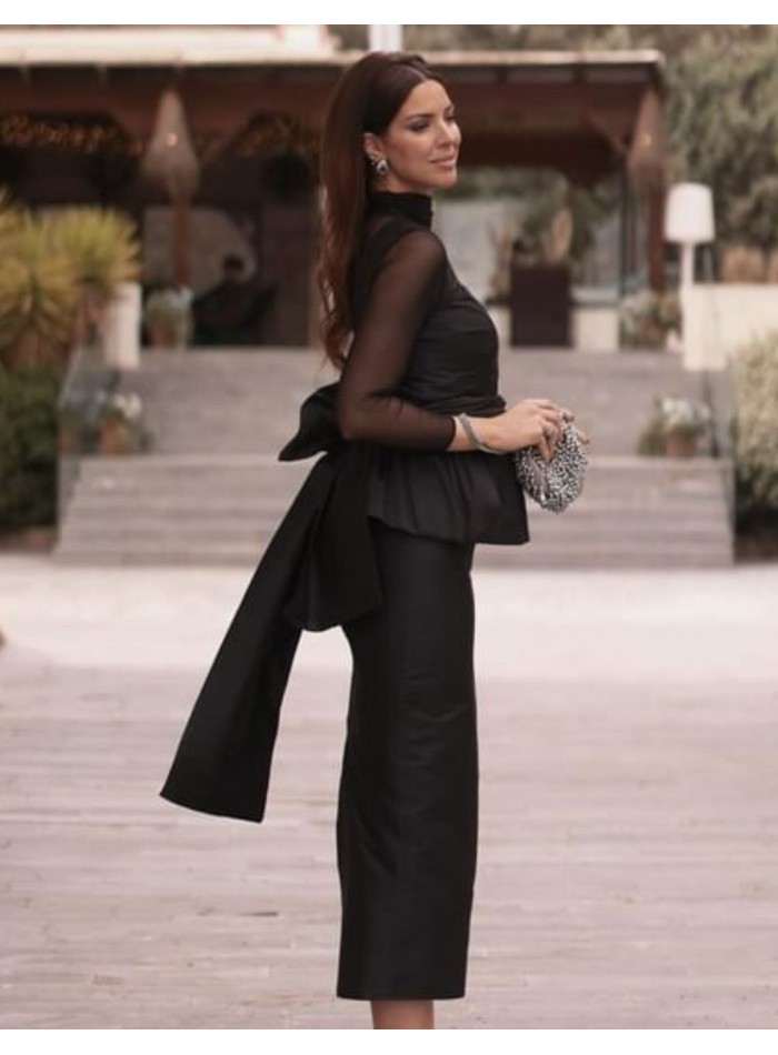 Top à bretelles en taffetas avec volant péplum et tulle