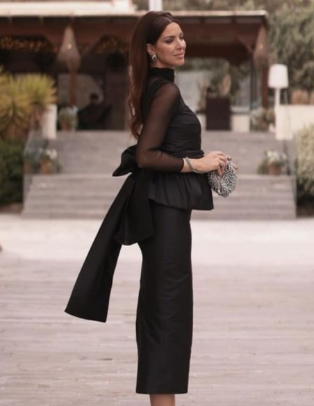 Top à bretelles en taffetas avec volant péplum et tulle