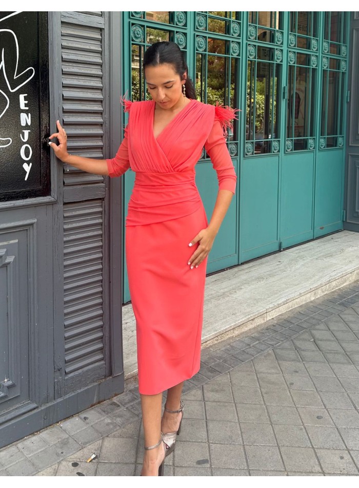 Midi dress for guest with draped detail and...