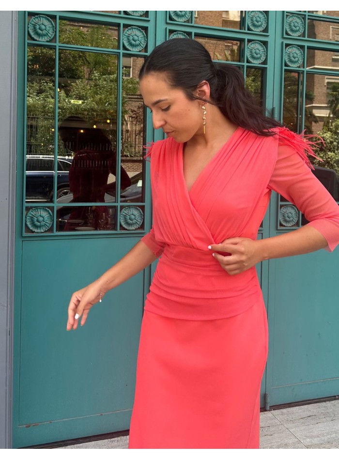 Midi dress for guest with draped detail and...