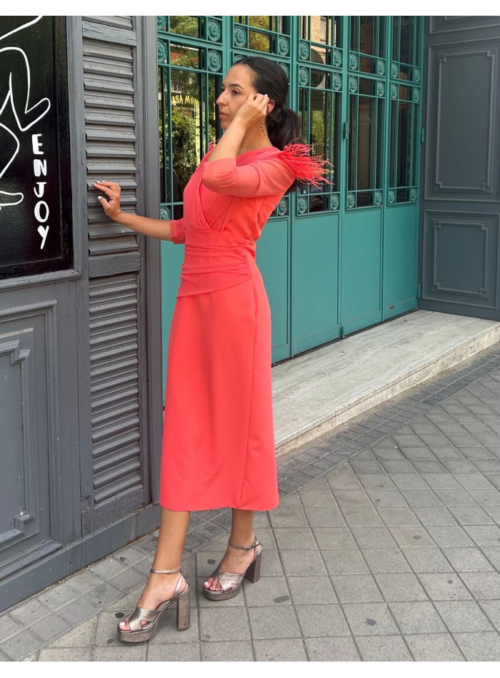 Midi dress for guest with draped detail and...