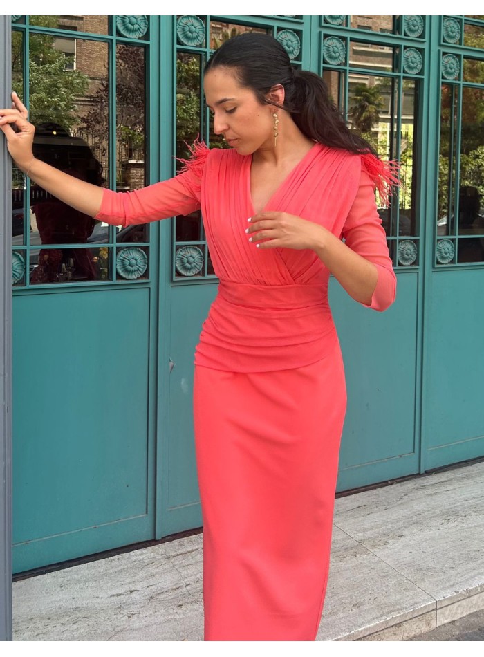 Midi dress for guest with draped detail and...