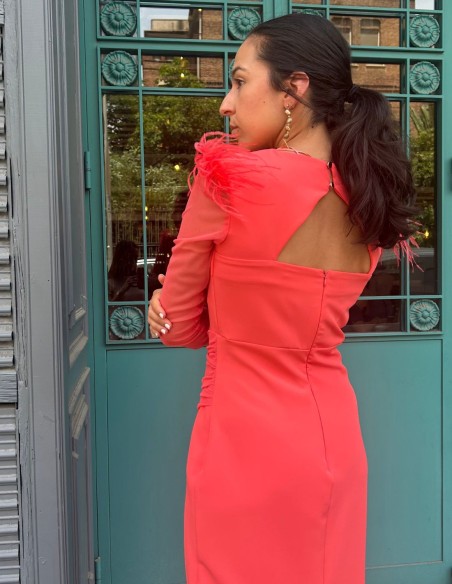 Midi dress for guest with draped detail and French sleeves