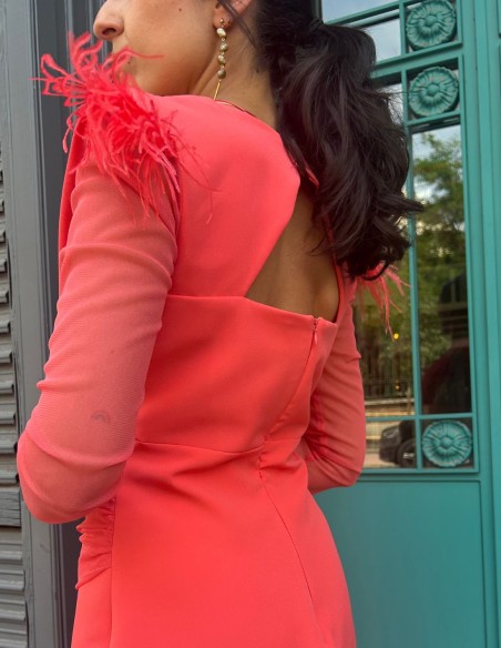 Midi dress for guest with draped detail and French sleeves