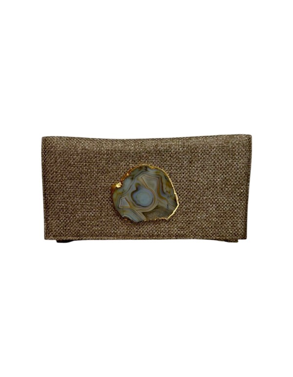 Sac à main en jute doré avec broche en pierre