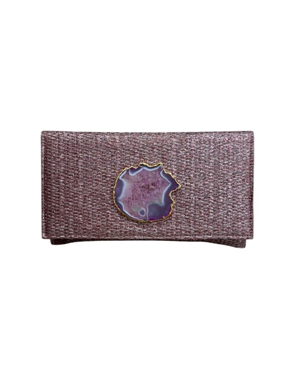 Pochette en jute nude avec broche en pierre